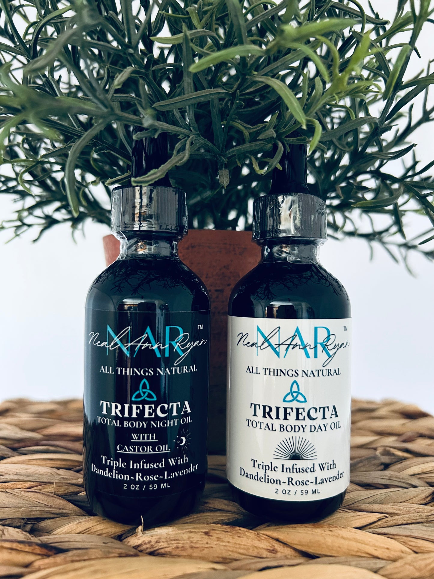 Bundle Pack - Trifecta Day & Night (With Castor Oil) (All Natural Body Oil - Triple Infused With Lavender, Rose, & Dandelion)