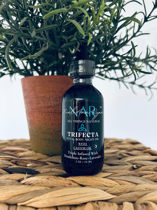 Trifecta Night- Triple Infused, All Natural Total Body Oil (Dandelion, Rose, & Lavender) With Castor Oil